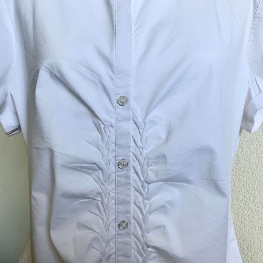 NEW YORK & COMPANY Stretch Short Sleeve Button Up Shirt White Size XL - Picture 3 of 3